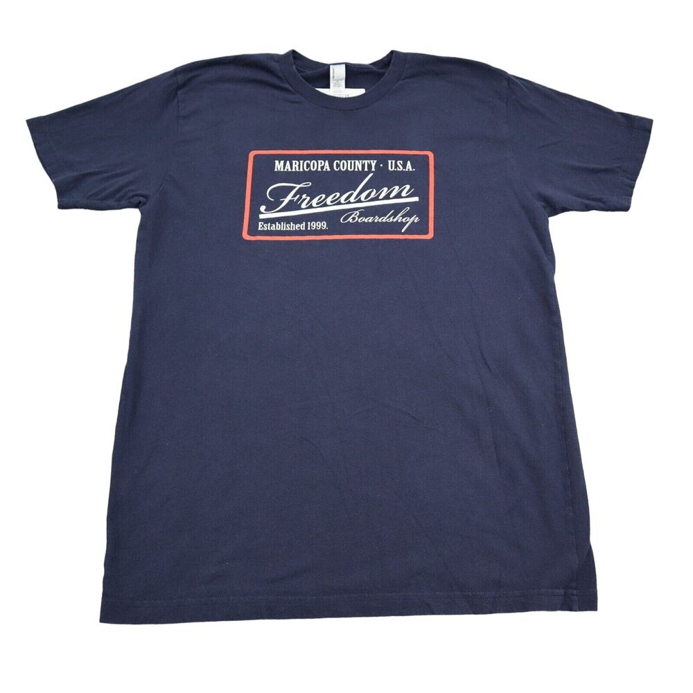 American Apparel Shirt Mens L Blue Short Sleeve Crew Neck Statement Tee